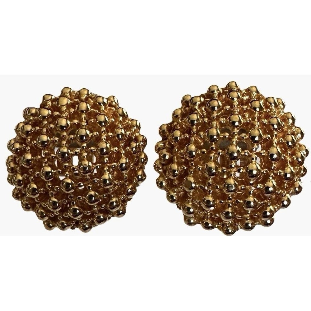 CINER Gold Dome Clip Earrings Beaded Etruscan Vintage Statement Designer - Picture 2 of 8